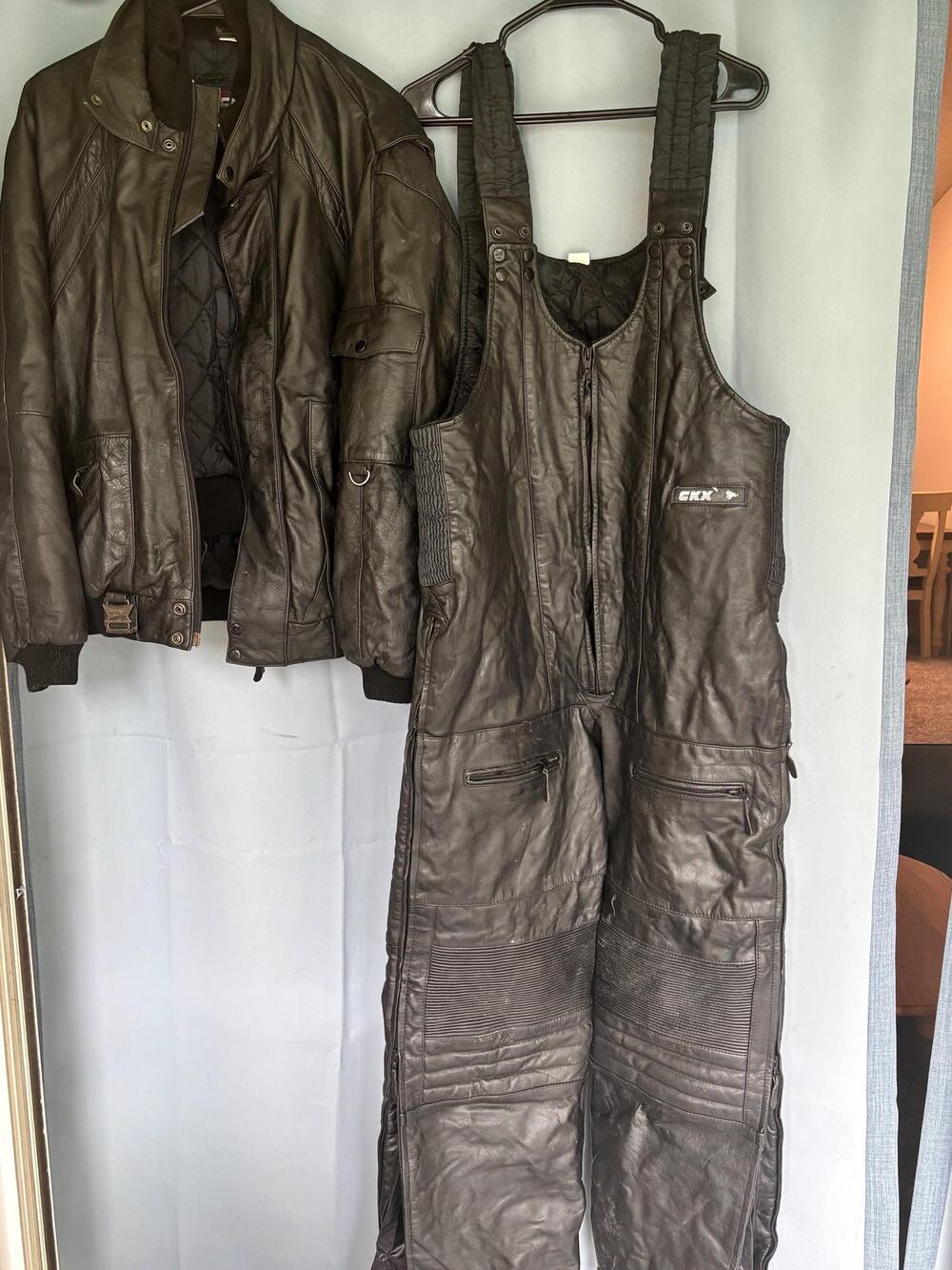 Vintage CKX Snowmobile Motorcycle Jacket & Overalls Black Leather Insulated XL